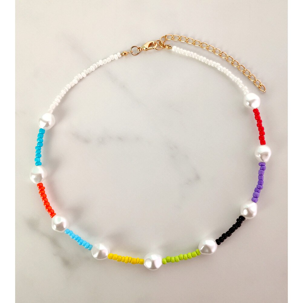 Collier perlé coloré Smiley pour femmes, fait à la main, style Baroque, perles de bonbons, ras du cou, bijoux de pour filles: 062807W