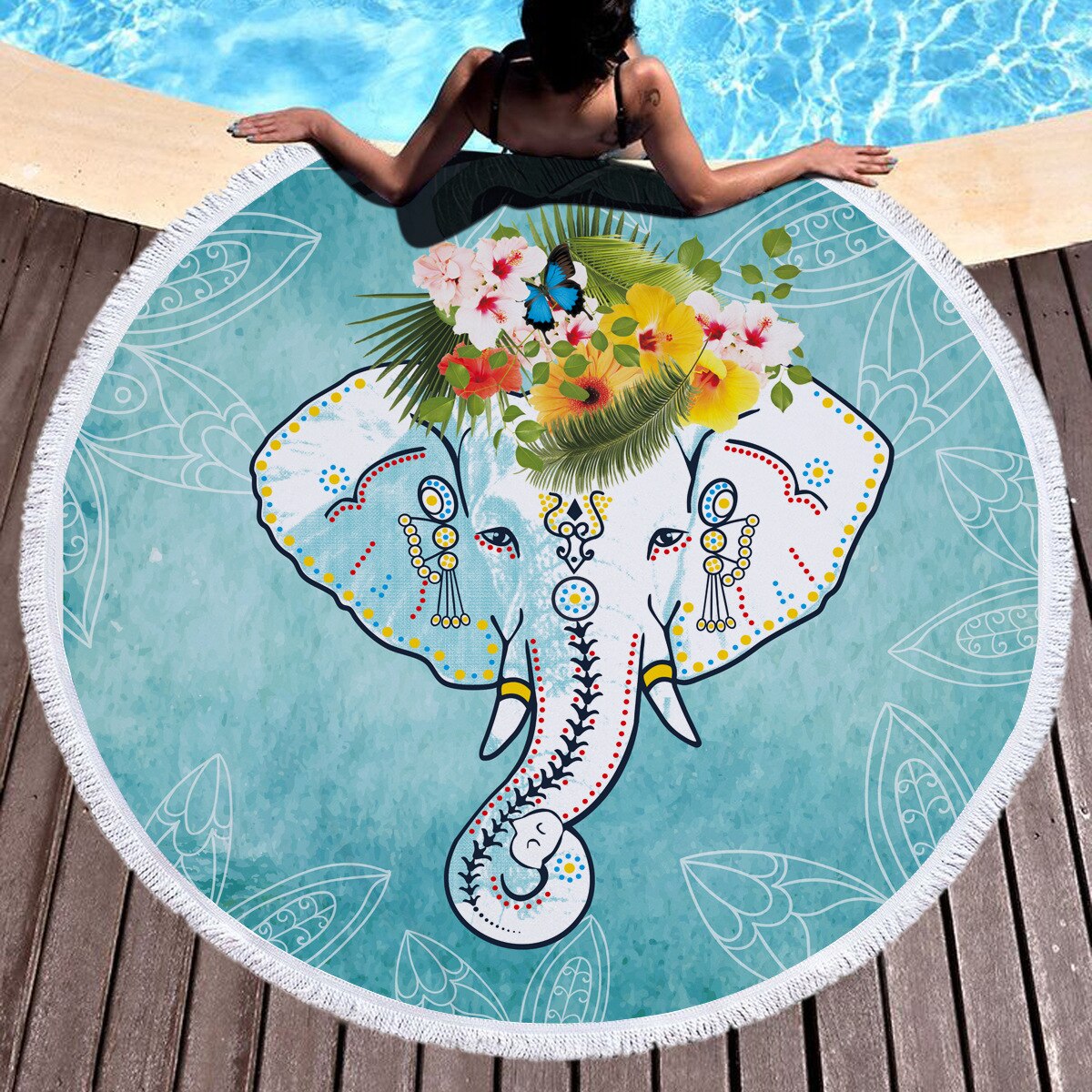 150cm Cartoon Elephant Mandala Tapestry Wall Hanging Decoration Hippie Tapestry Beach Throw Rug Yoga Mat Travel Mattress: A