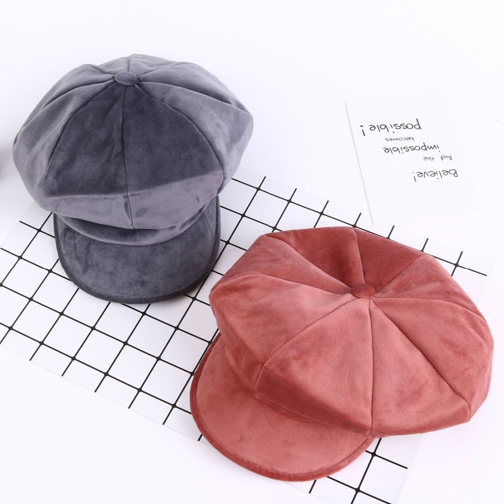 Sammet kvinnor basker höst vinter åttakantiga keps hattar snygg konstnär målare tidningspojke kepsar svart röd basker hattar  m154