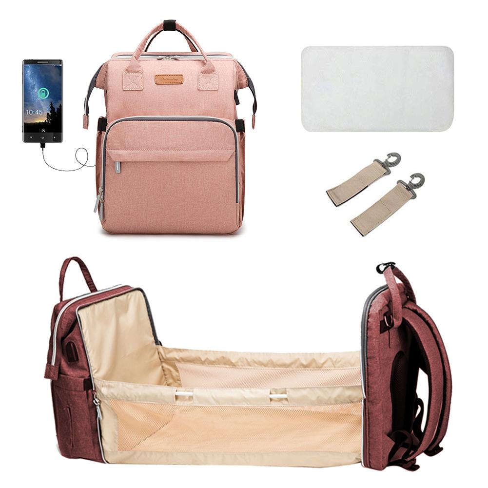 Baby Care Nappy Bag Moms Baby Bag Maternity Diaper Bag Backpack Waterproof Maternity Diaper Backpack With USB Changing Pad: Pink