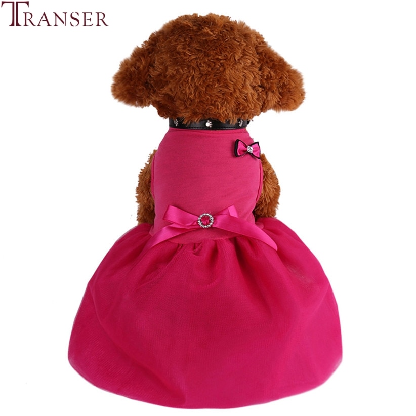 Transer Small Dog Dress Cute Femail Doggie Solid Bowknot Princess Skirt Summer Pet Dog Clothes Blue Black Yellow pink 90404