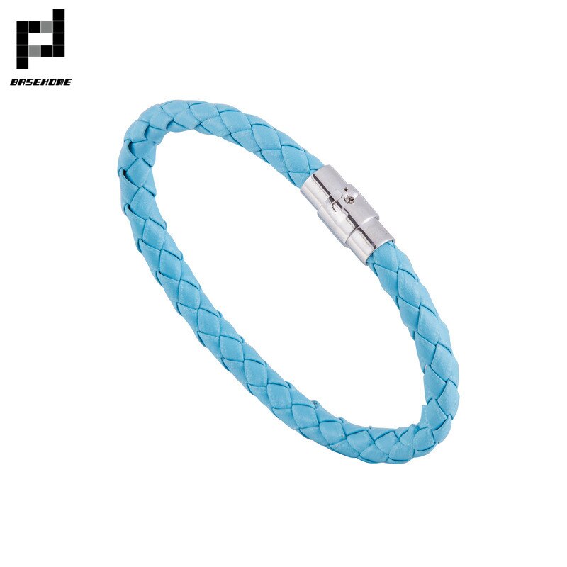 BASEHOME nowy 13 kolor plecione skórzane bransoletki mężczyźni kobiety zapięcie miedziane bransoletki męskie bransoletki prezent biżuteria: lake blue