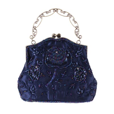 Vintage silk embroidered dinner bag classic cheongsam bag beaded bag hand craft dress matching bag: Blue