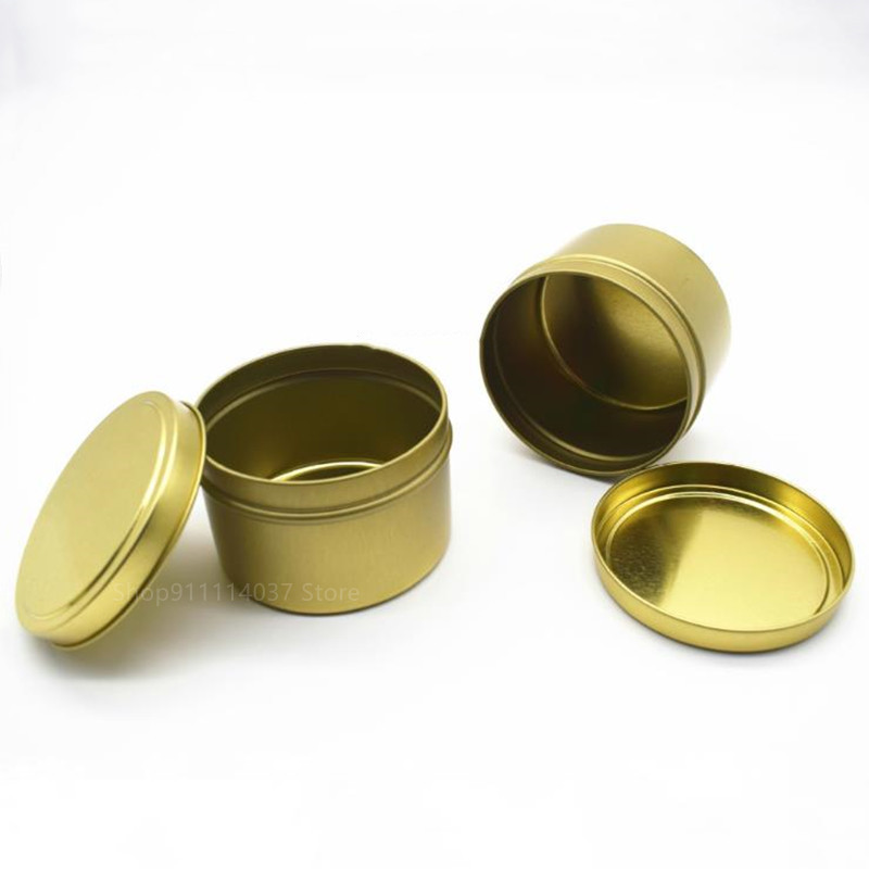 6pcs Candle Jars With Lid Bulk Round Candle Container Tins Candle Making Tools Wood Cotton Wicks DIY Candle Coffee Beans Storage: 6PCS Gold