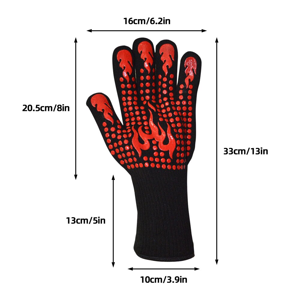 BBQ Grill Gloves High Temperature Resistance 800 Degrees Fireproof Heat Insulation Glove Cooking Baking Barbecue Microwave Oven