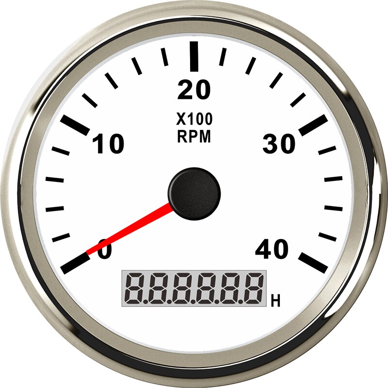 85mm 4000 rpm omdrejningstæller med førte digitale timetæller marine påhængsmotor dieselmotor motor generator tacho meter gauge 12v/24v: Hvid sølv 4k rpm