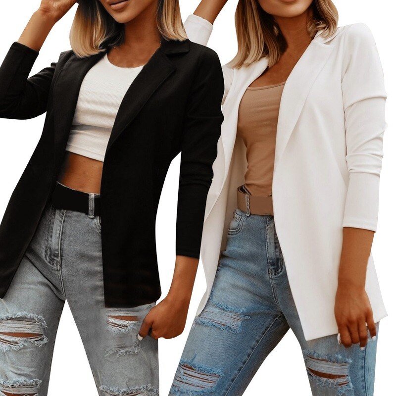 Chaqueta de manga larga sin botones para mujer, traje informal europeo y americano para ir al trabajo, color sólido, primavera