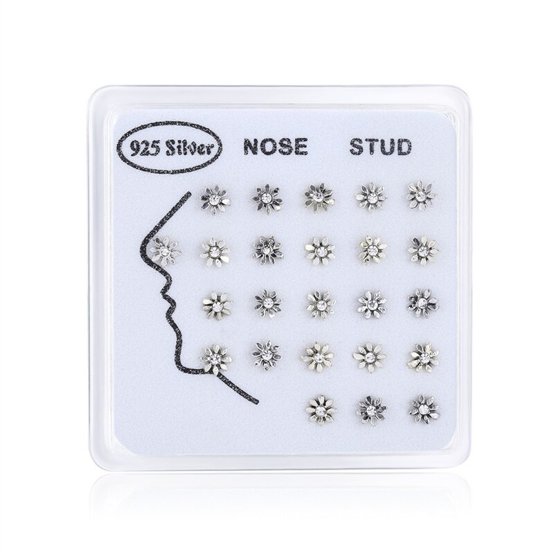 Hellolook 24 Stks/set 925 Sterling Zilveren Neus Piercing Studs Gold Zon Bloem Neus Studs Voor Vrouwen Meisje Piercing Sieraden: silver