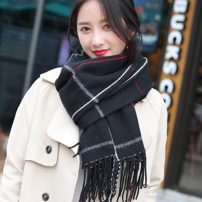 Strikket efterår vinter kvindelig koreansk varmt tørklæde kvinder piger sød kvast tørklæde uld flash tørklæde vildt sjal: Sort