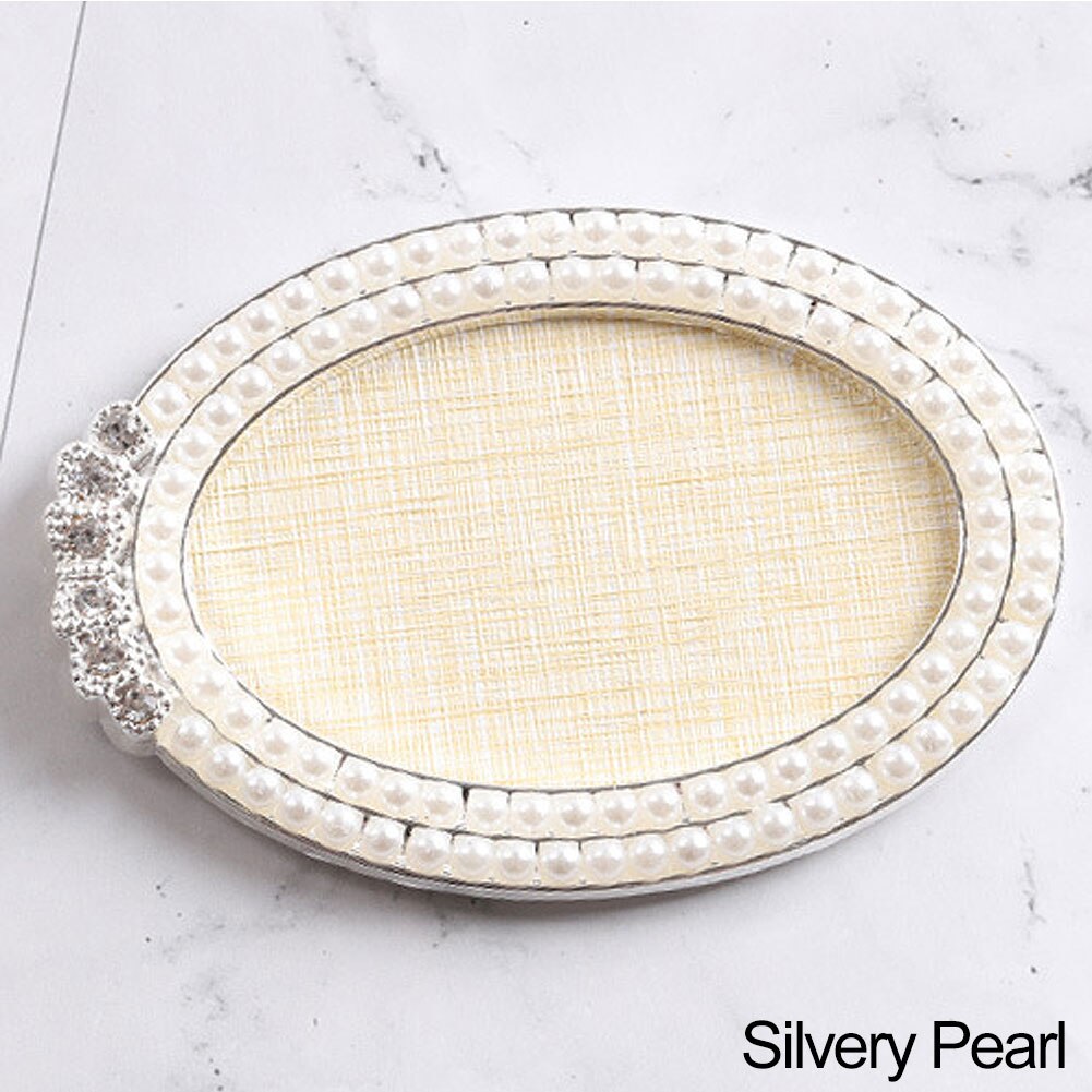 Plaque de présentation de bijoux à bords de perles, accessoire de photographie, outil de présentation de manucure ovale rond carré, plateau de peinture, 1 pièce: Oval Silvery Pearl