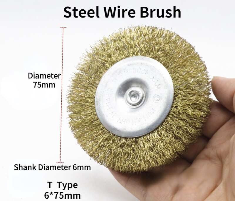 Mola per rimozione ruggine/mola per filo d'acciaio/spazzola per lucidatura/impostato di spazzole per trapano elettrico/rimozione della ruggine in metallo: 6X75MM  1pezzi