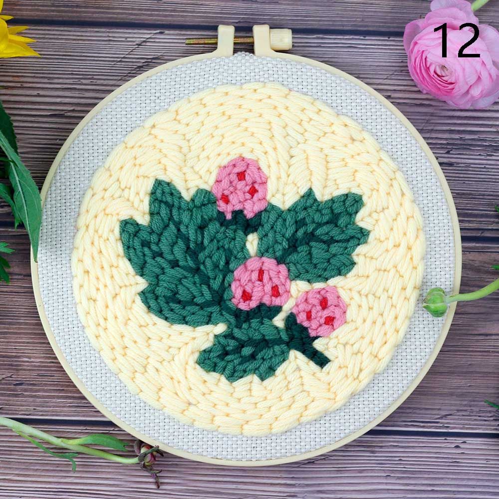 Kit de broderie de fil à aiguille fait à la main, ornement d&#39;art, bricolage artisanat, cerceau, point de croix, poinçon, fleur: 12
