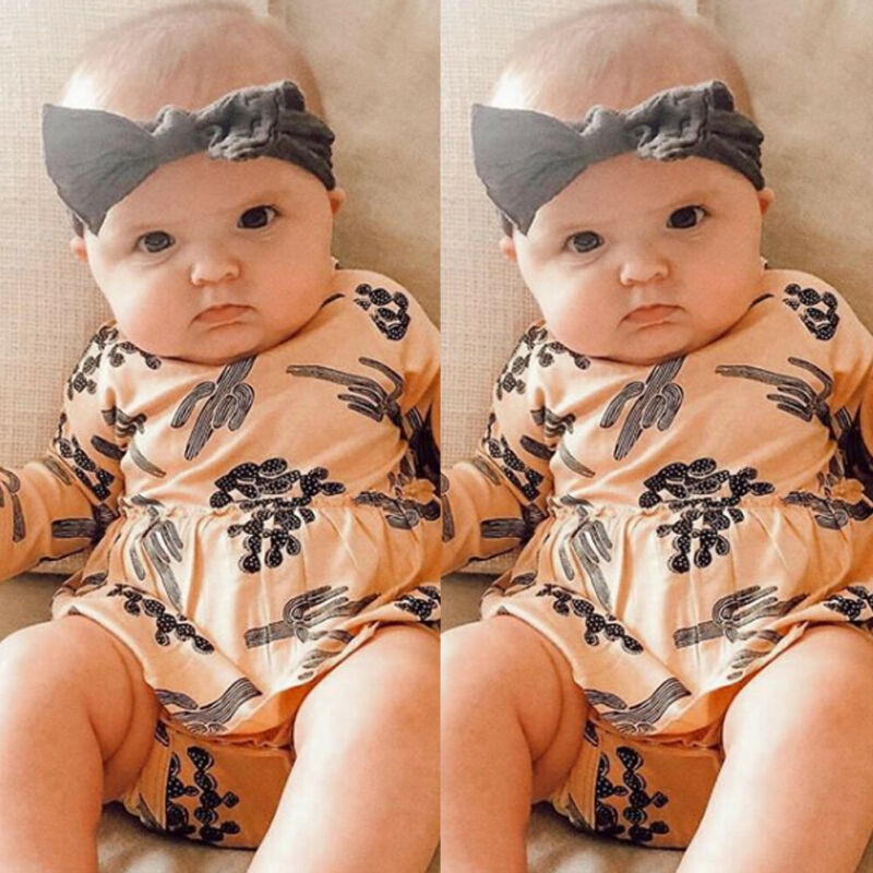 Baby Cactus & Dot Pattern Long Sleeves O-Neck Cotton Jumpsuit