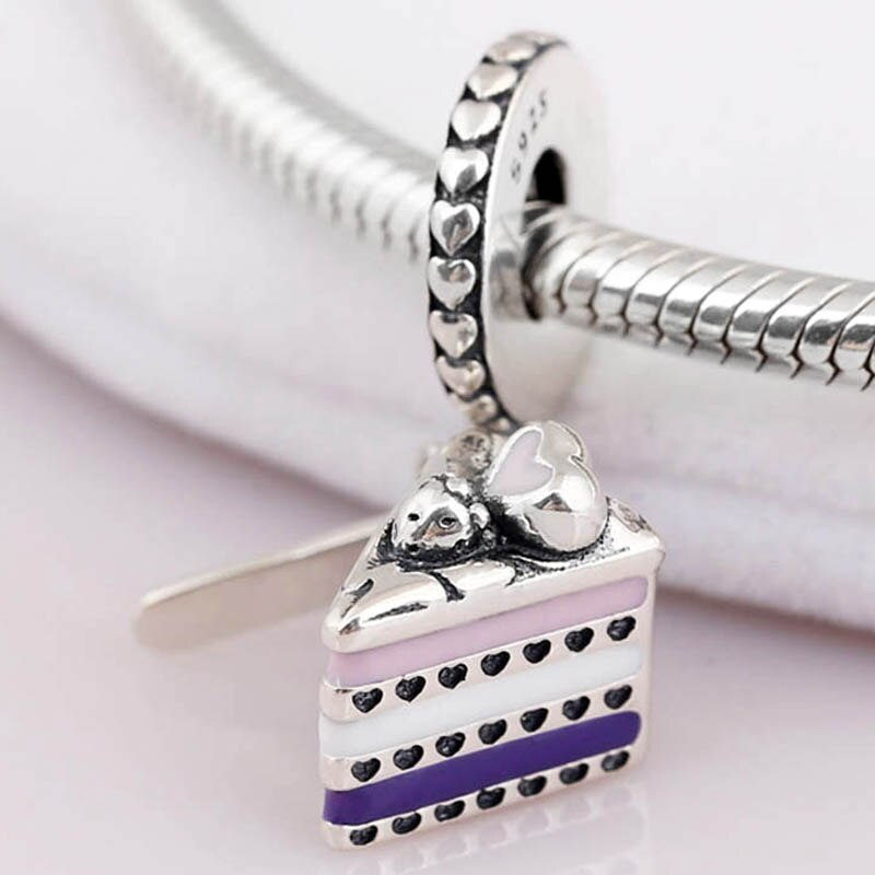 Original Purple & Pink Enamel Celebration Cake Pendant Beads Fit 925 Sterling Silver Charm Bracelet Bangle Diy Jewelry