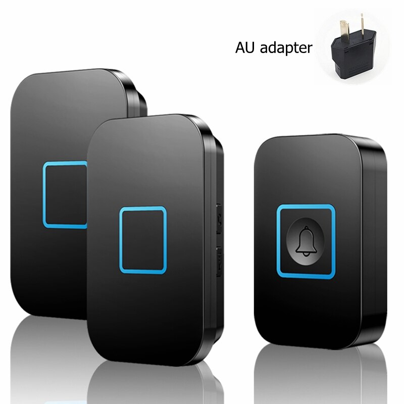 Smart Home Wireless Waterproof Doorbell 300M Remote 1 Button 1 2 Receiver US EU UK Plug Intelligent LED Light Door Bell 60 Chime: black 1x2 AU
