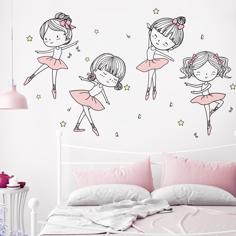 [shijuekongjian] Flower Bike Wall Stickers DIY Ballet Girl Dancer Wall Decals for Kids Room Baby Bedroom House Decoration