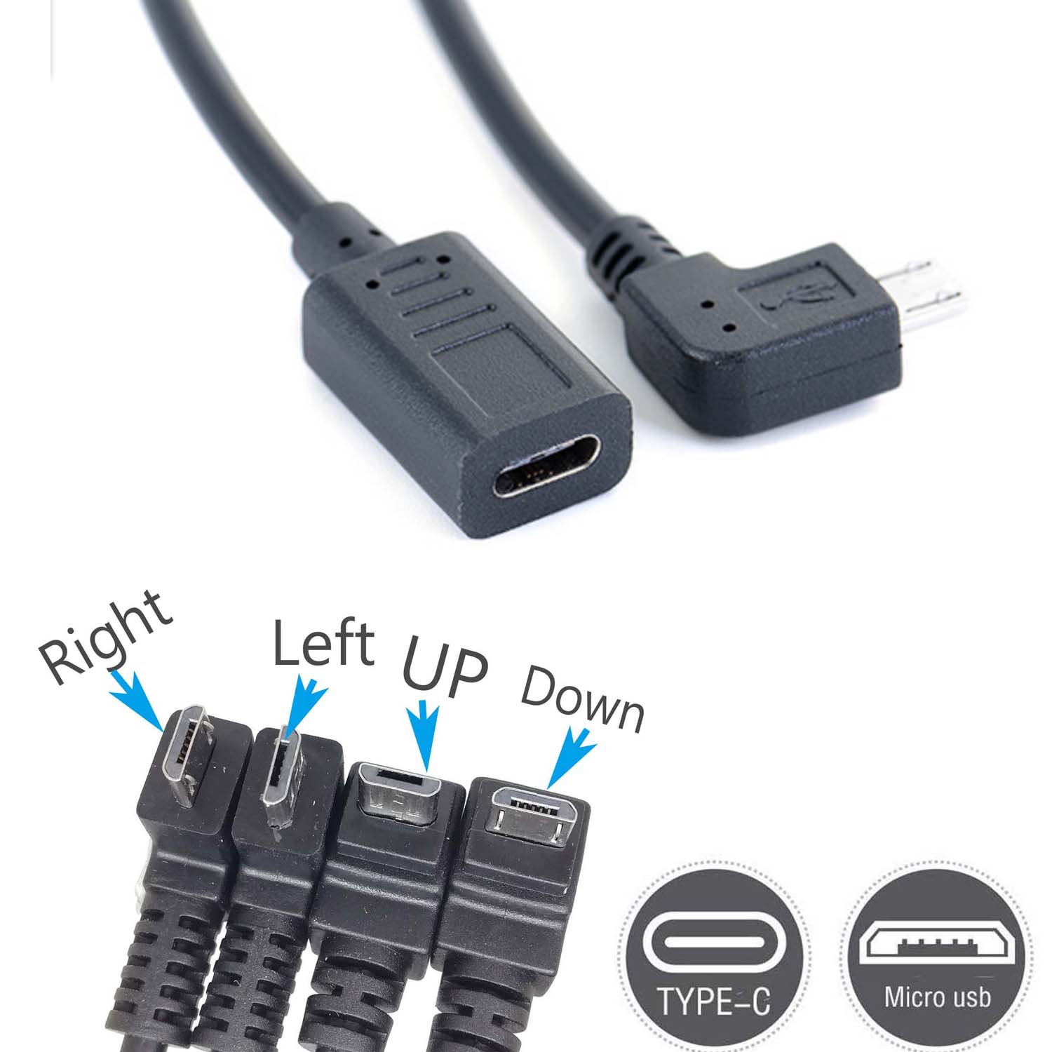 90 Graden Hoek Type-C Female Naar Micro-B Micro Mannelijke Usb Opladen Data Otg Charger Converter Adapter cord Kabel