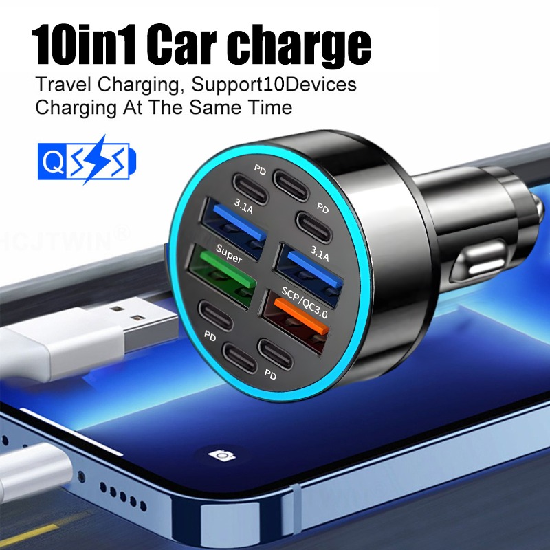 6PD+4USB Superschnelles Lade-Autoladegerät 10-in-1 Effizienter Adapter Elektrische Geräte Ladesysteme Batterieladeinheiten