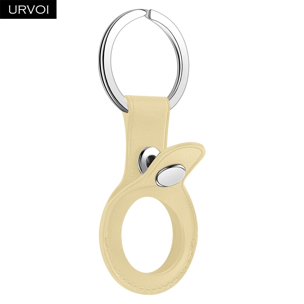URVOI Leather Key Ring for AirTag Protective Cover Secure Holder with ring Location Tracker Silicone Case With stainless steel: Beige