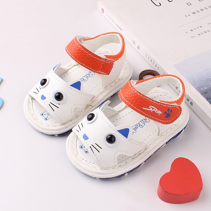 Boys Sandals Summer With Whistle Calling Shoes Infant Baby Shoes Soft Sole Baby Sandals Rubber Sole: White / CN 20(14CM)