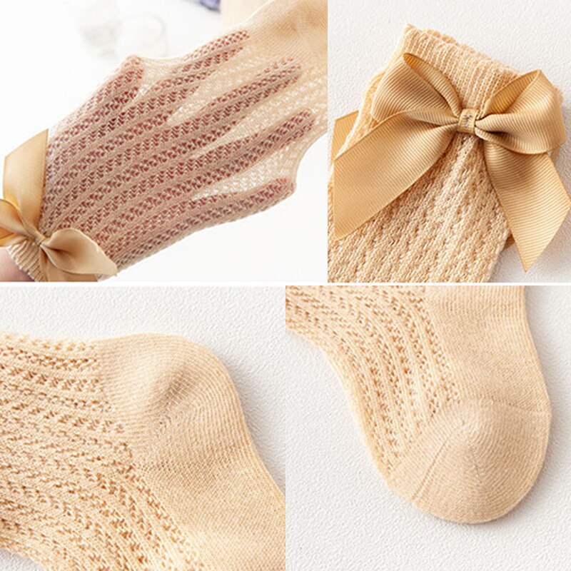0-4Y Spaanse Stijl Baby Meisjes Sokken Strikken Knie Hoge Kinderen Sokken Peuters Buis Lange Sok Hollow Out Prinses Hoge Visnet sokken