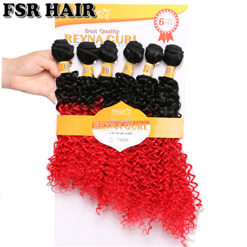 Reyna curly ombre hiusnippu mutkaiset kiharat hiukset kudos 16-20 tuumaa 6 kpl yksi setti afrokiharat synteettiset hiuspidennykset: T1- punaista