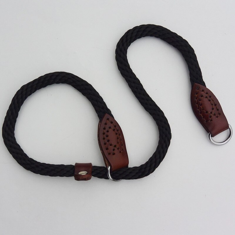 Leather Nylon Dog Collar Half Choke Chain Dogs Training Pinch Collars For Medium Large Pet Black Red Brown color: black / Neck Under 65CM