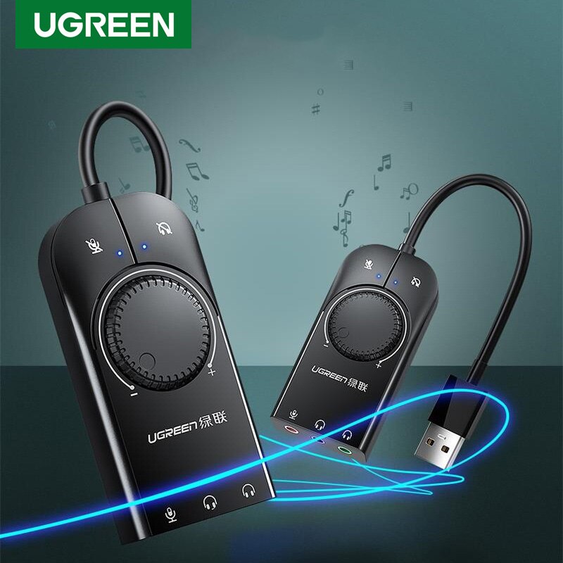 Ugreen External USB Sound Card Audio Jack 3.5mm Cable Adapter For Laptop Windows Mac Linux Headset Adjustable Volume Sound Card