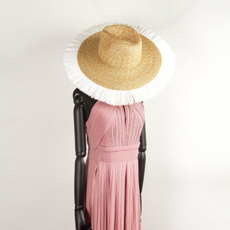 Klassisk frynset hvede stråhat bred rand hat hat strand hat kvinder solhat udendørs sommer kanucky derby hat