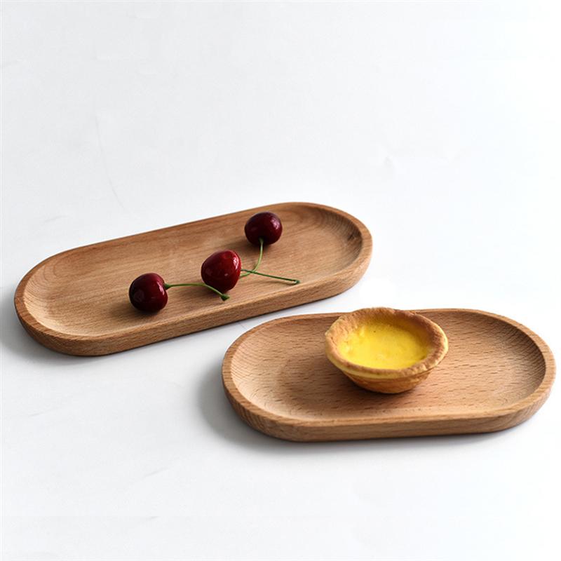 2Pcs Beech Wood Oval Tray Mini Dinne Plate Household Tableware For Home Shop Mini Solid Wood Dinner Plate kitchen Supplies