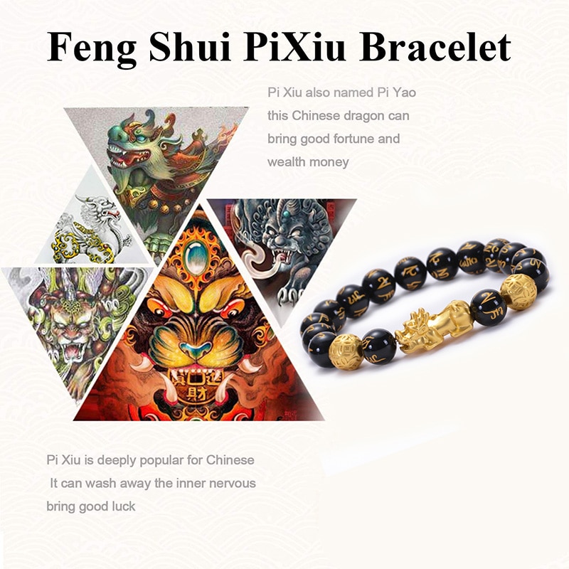 Feng shui preto obsidian grânulos pulseira de alta qualidade pixiu riqueza pulseiras para homens charme buda liga jóias