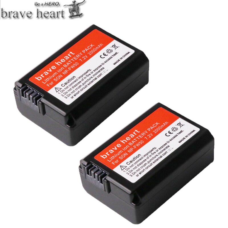 Brave heart-batería 4x NP-FW50 NP FW50 NPFW50, para Sony NEX 5T 5R 5TL 5N 5C 5CK A7R A7 F3 3N 3CA55 A37 A5000: 2battery