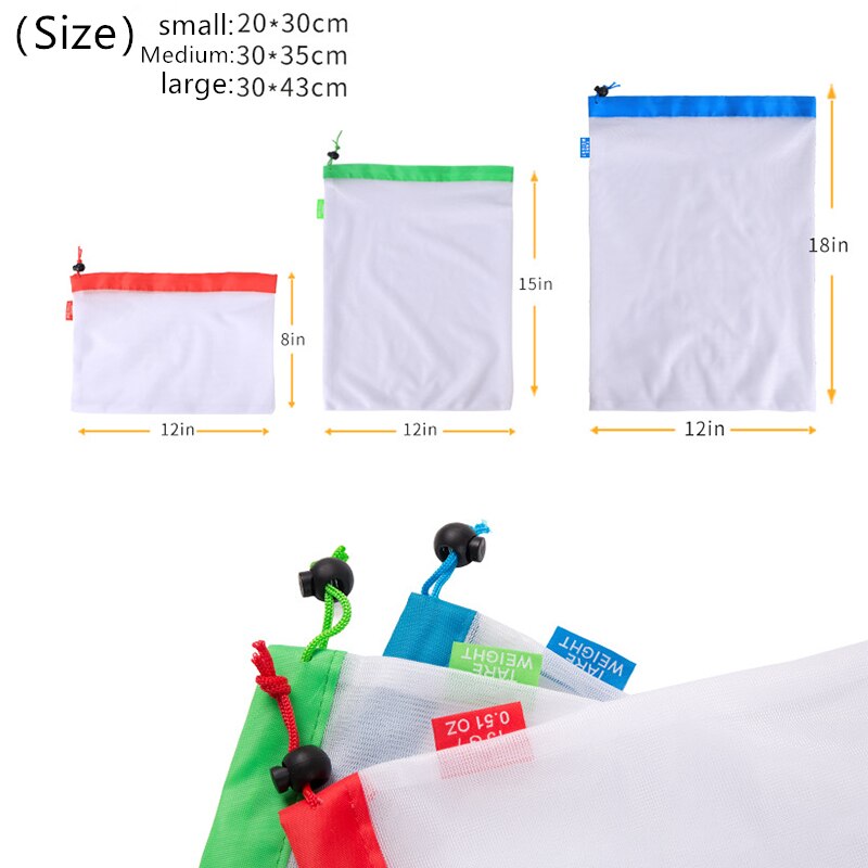 Reusable Produce Bags 12/9/3PCS Fruit Stitching Mesh Bag Nylon Mesh Bags For Fruit Vegetable Grocery Shopping Stitched Mesh Bag