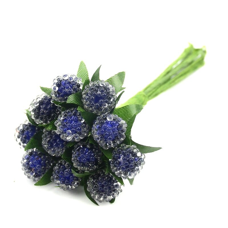 12 sztuk sztuczny owoc czerwone szkło jagody kwiat pręcik ślub symulacja granatu robić domu ślub dekoracja na choinkę: królewski niebieski