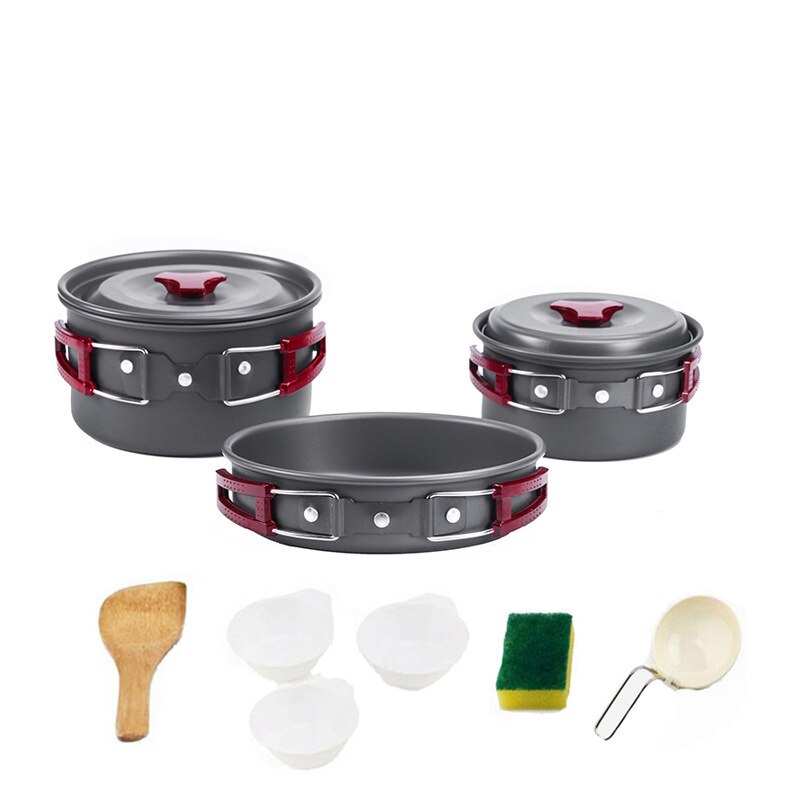 Camping Cookware Set Outdoor Aluminum Cooking Set Water Kettle Pan Pot Travelling Hiking Picnic Tableware Equipment: As the picture04