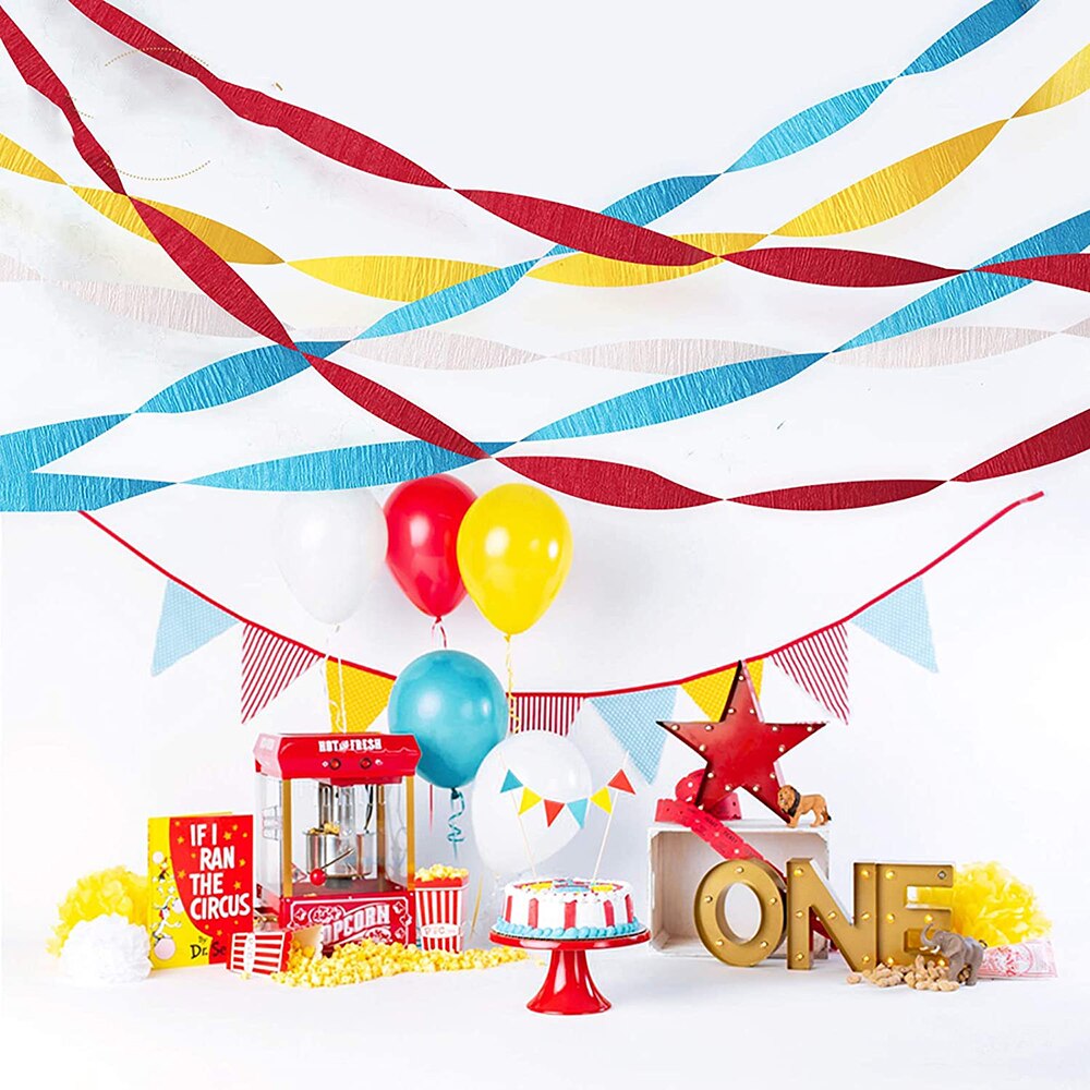 12pcs Carnival Circus Party Decorations Red Blue Yellow Crepe Paper Streamer Tassels Streamer Circus Baby Shower birthday decor