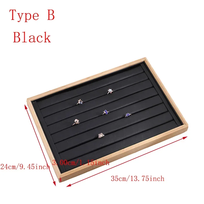 PU Leather Bamboo Jewelry Display Tray Necklace Bracelet Bangle Rings Earrings Display Jewelry Organizer Holder Showcase: Brown