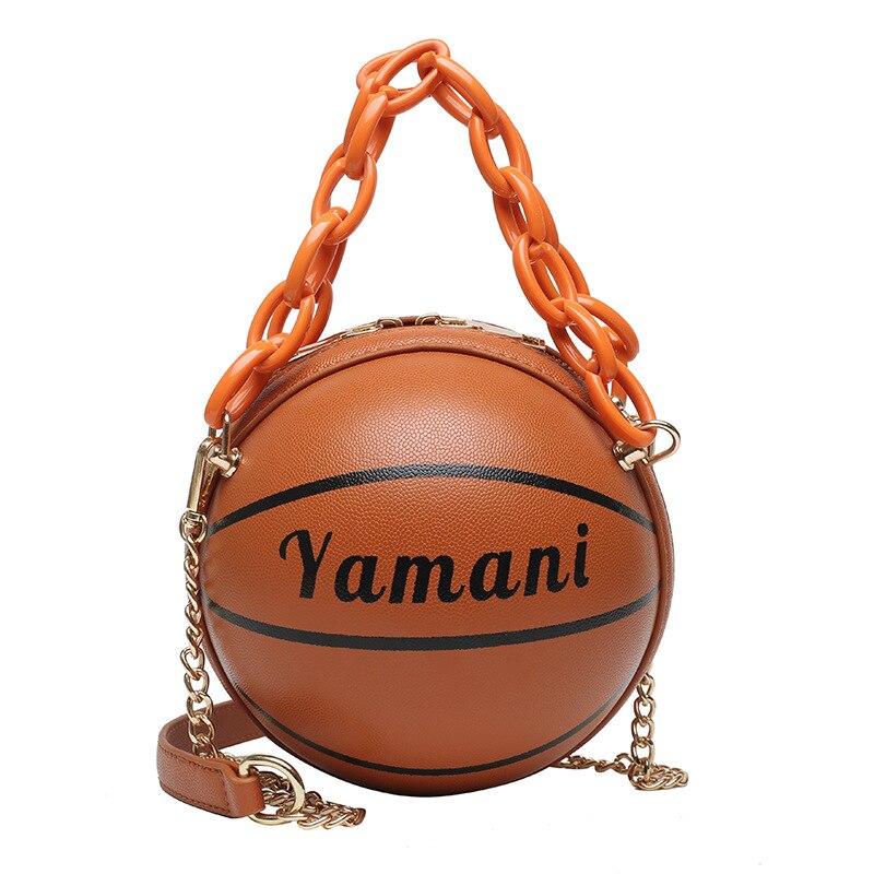 Football Bag Basketball Bag Personality Funny Small Round Bag Handbags For Women Shoulder Bag Leather Messenger Bag: Brown Basketball