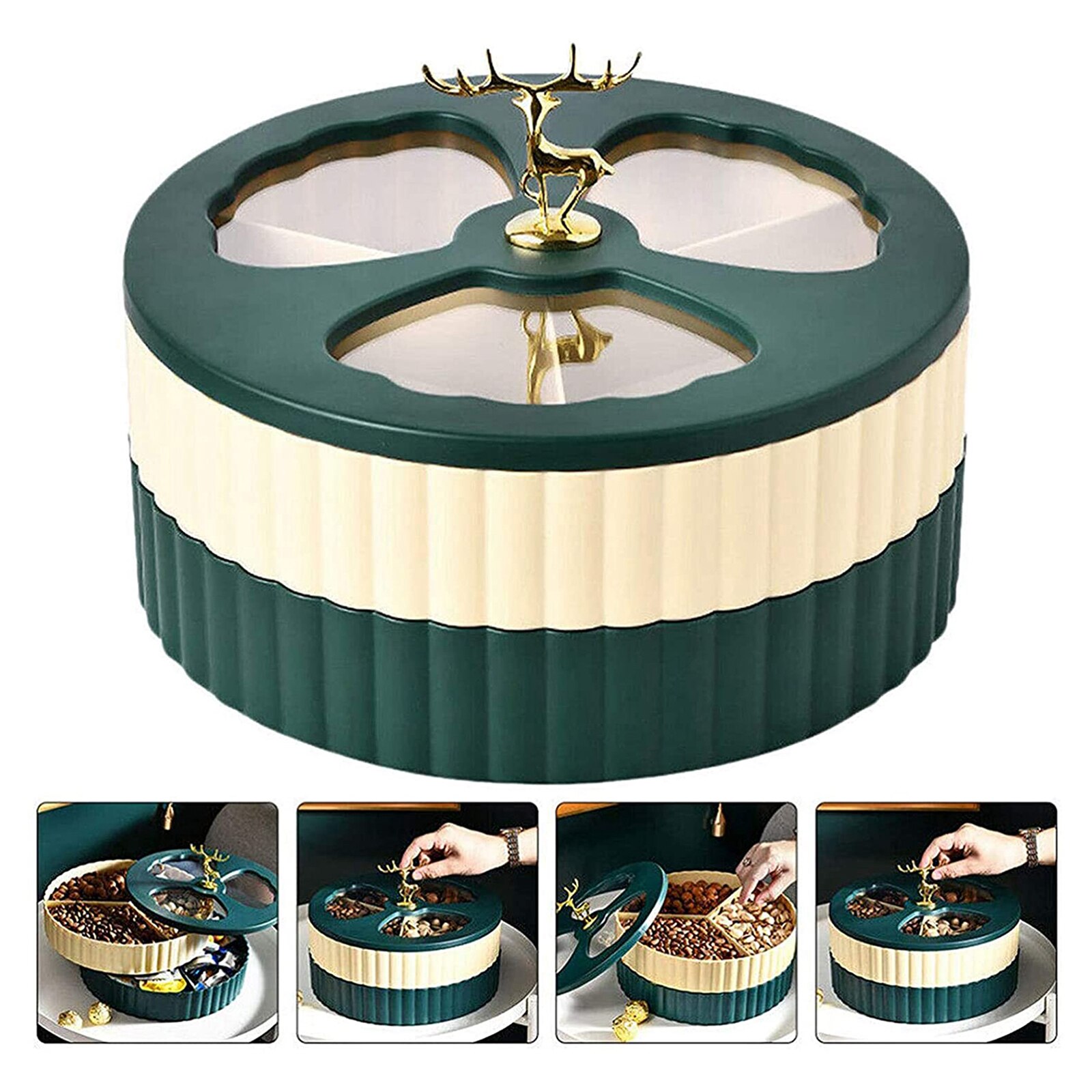 1/2/ Rotating Snack Containers Nut Serving Platter w/ 3 Compartments