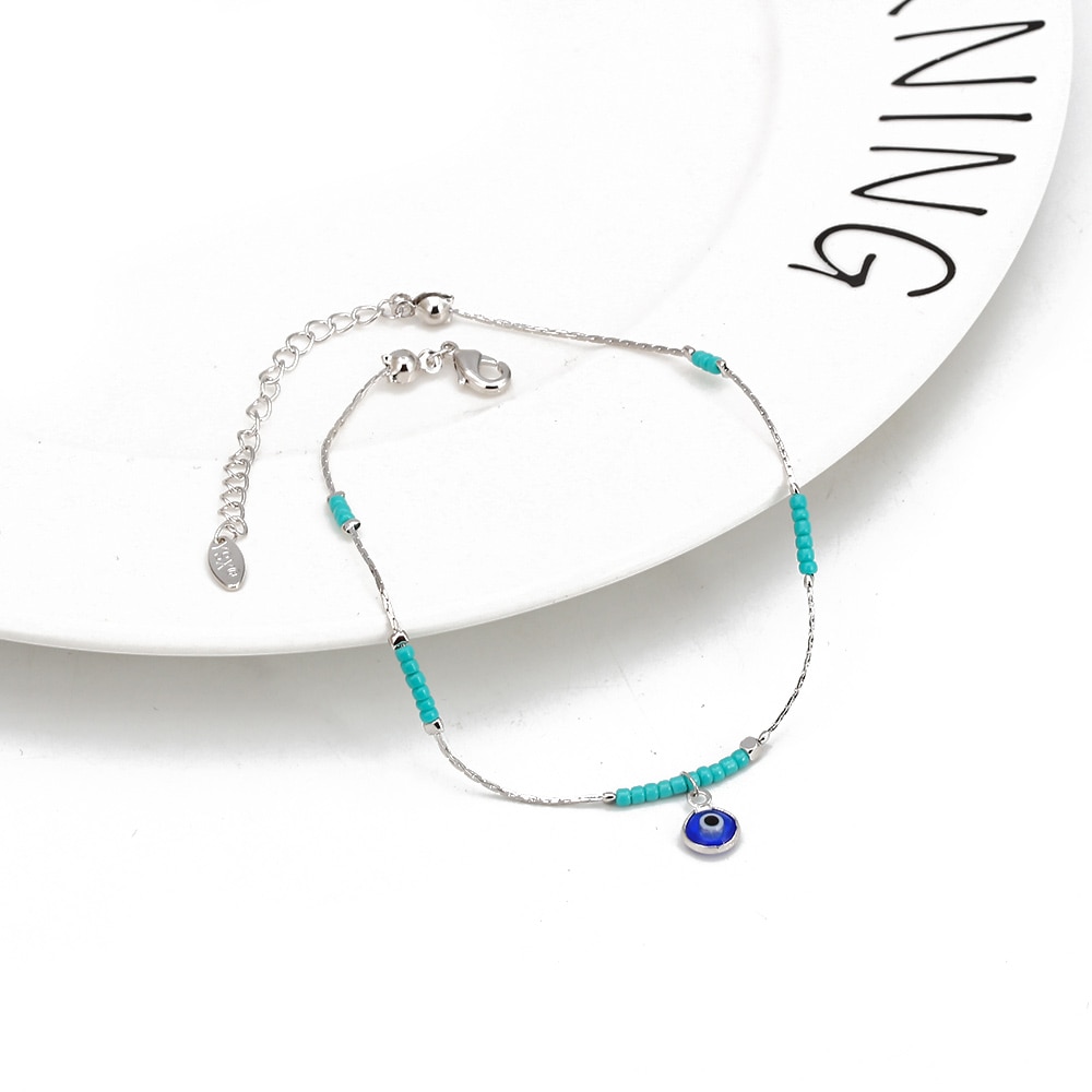 EVIL EYE Miyuki Bead Turkish Eye Charm Anklet Gold Silver Color Foot Chain Ankle Bracelet Adjustable Jewelry for Women BD320