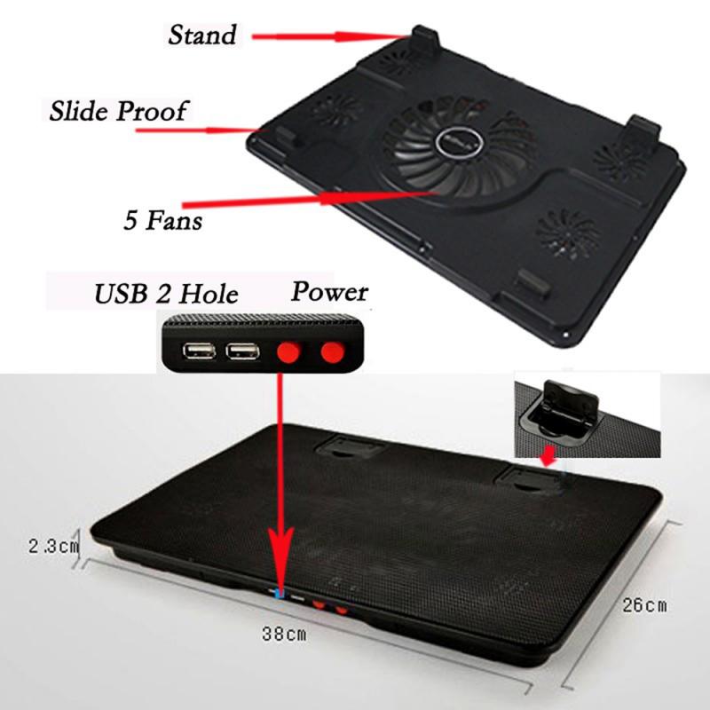 5 Fan 2USB Laptop Cooler Cooling Pad Base LED Notebook Cooler Computer USB Fan Stand For Tablet Laptop Desktop PC 10''-17''