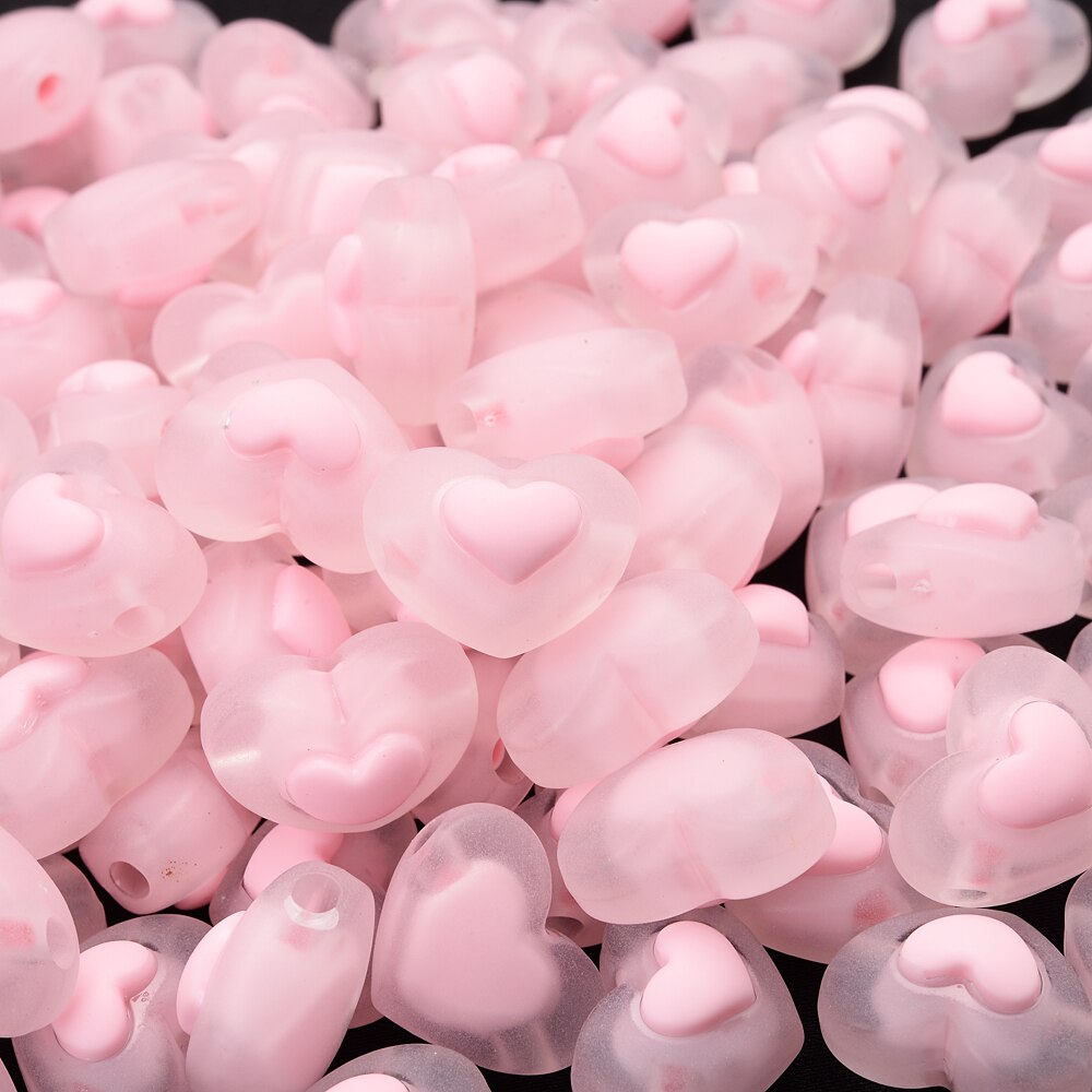 30 stk 17mm matte hjerte akryl perler slik farve gelé løse perler til armbånd smykker fremstilling af gør-det-selv håndlavet tilbehør: Lyserød