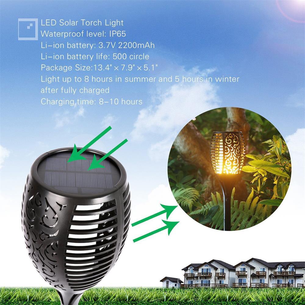 Solar Flame Lights Outdoor Led Tuin Effect Pathway Oprit Flickering Zaklampen Lampen Waterprof