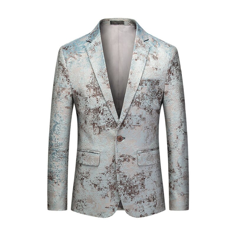 PYJTRL Men's Vintage Floral Print Jacquard Blazer Men Business Leisure Single Button Suit Jacket Autumn Singers Coat: US size L 42R