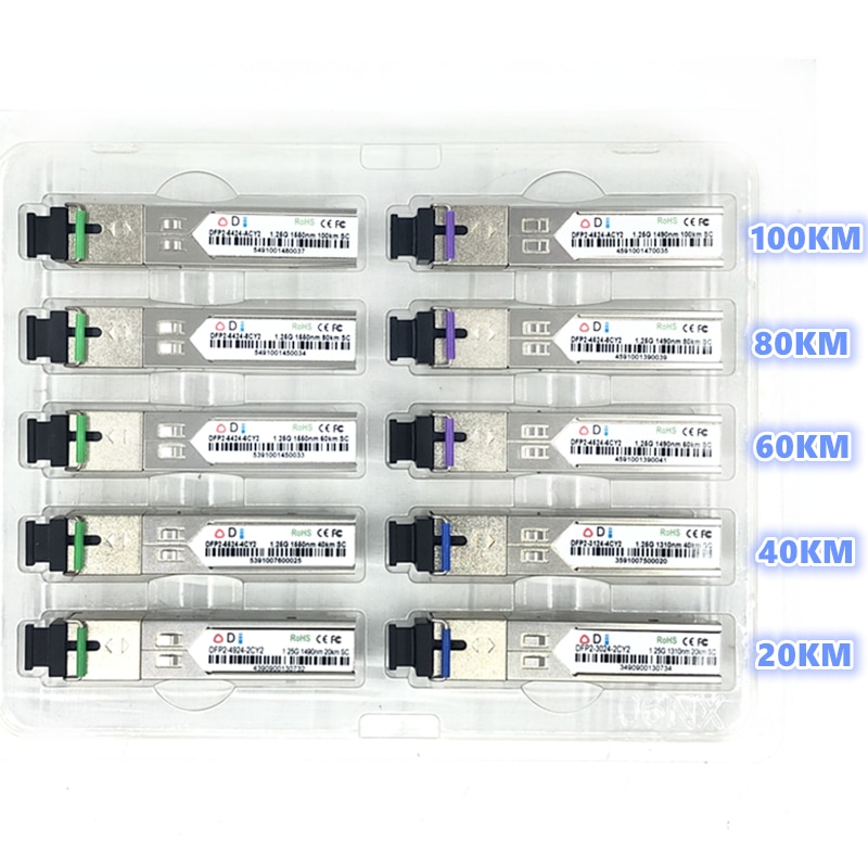 Module de Fiber optique SC SFP 1.25G, 20/40/60/80/100KM, 1310/1490/nm, Module de Fiber unique SFP, code Compatible ONU OLT