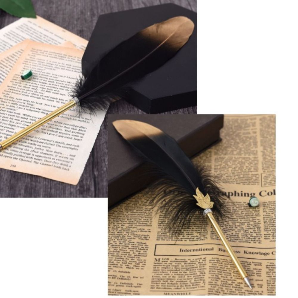 Gladde Veren Veer Balpen Vintage Cadeau Bruiloft Zachte Pluizige Pen Verfijnd Zwart Kalligrafie Pen Kantoor