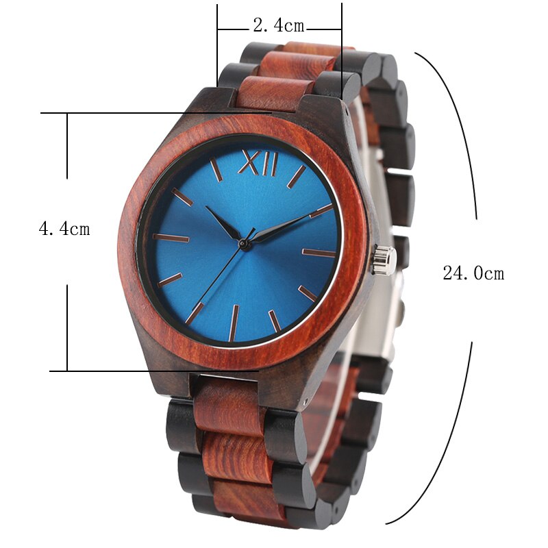 Houten horloges volledig houten band saffierblauw/donkerbruine wijzerplaat quartz horloge handgemaakte polshorloges heren dames