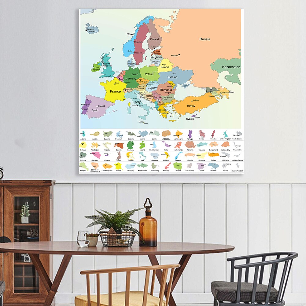 150*150cm The Europe Political Map Non-woven Canvas Painting Large Poster Wall Classroom Home Decoration School Supplies