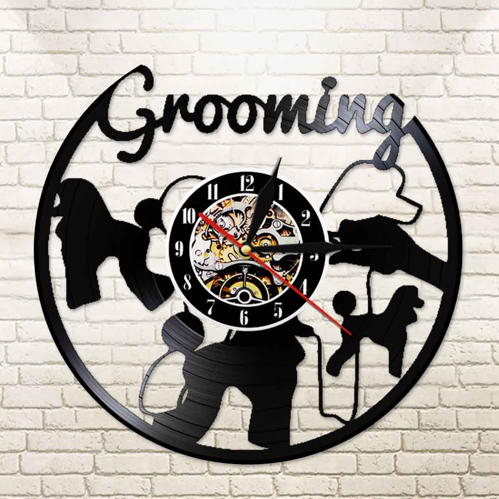 Reloj de pared de vinilo para peluquería canina con retroiluminación LED, tienda de mascotas, lámpara de luz nocturna para chico y habitación, Relogio al por mayor