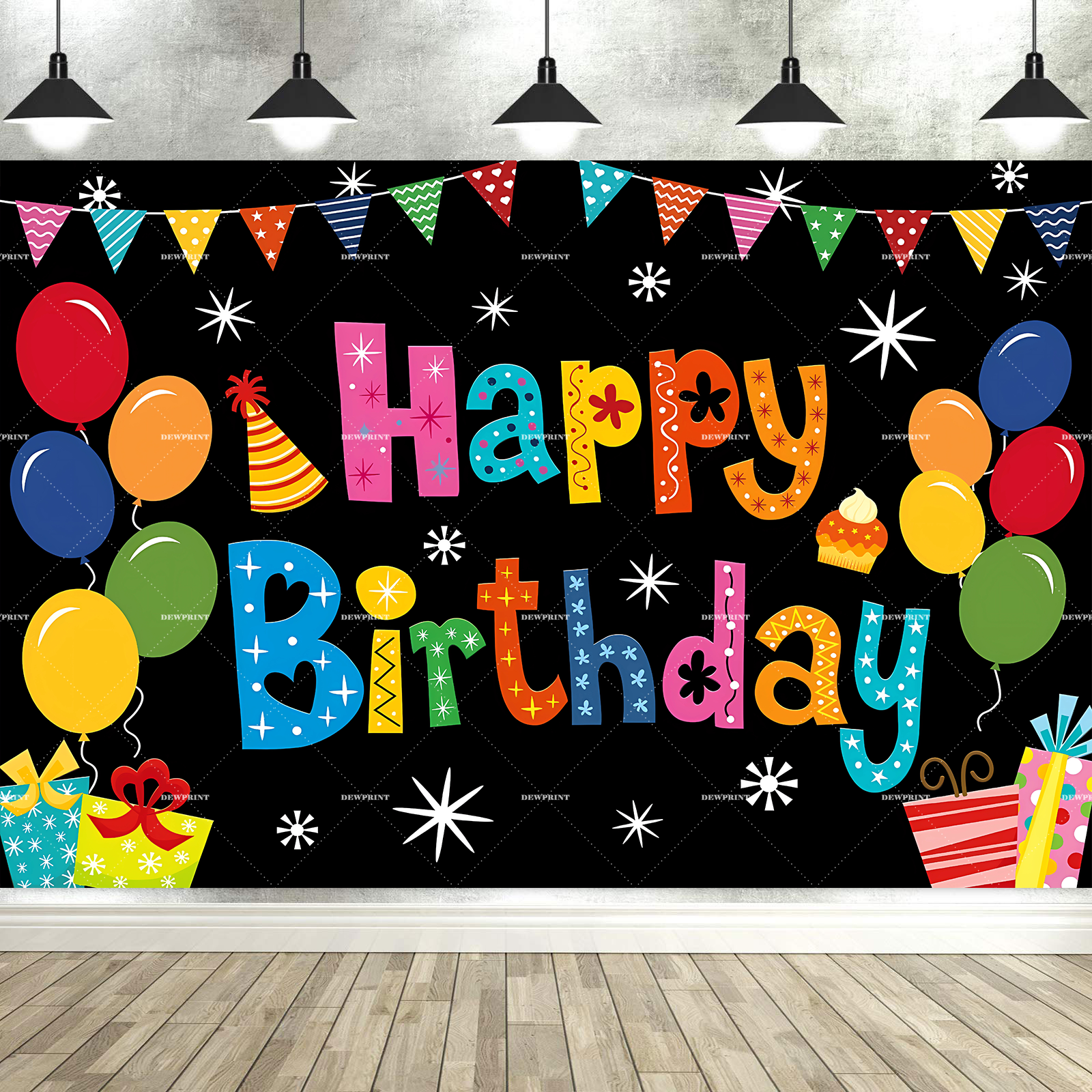 Fondo de feliz cumpleaños, cartel para niños y niñas, globos coloridos para de cumpleaños, carteles de pared, suministros de decoración para pasteles de fondo: Azul cielo / 150 * 300